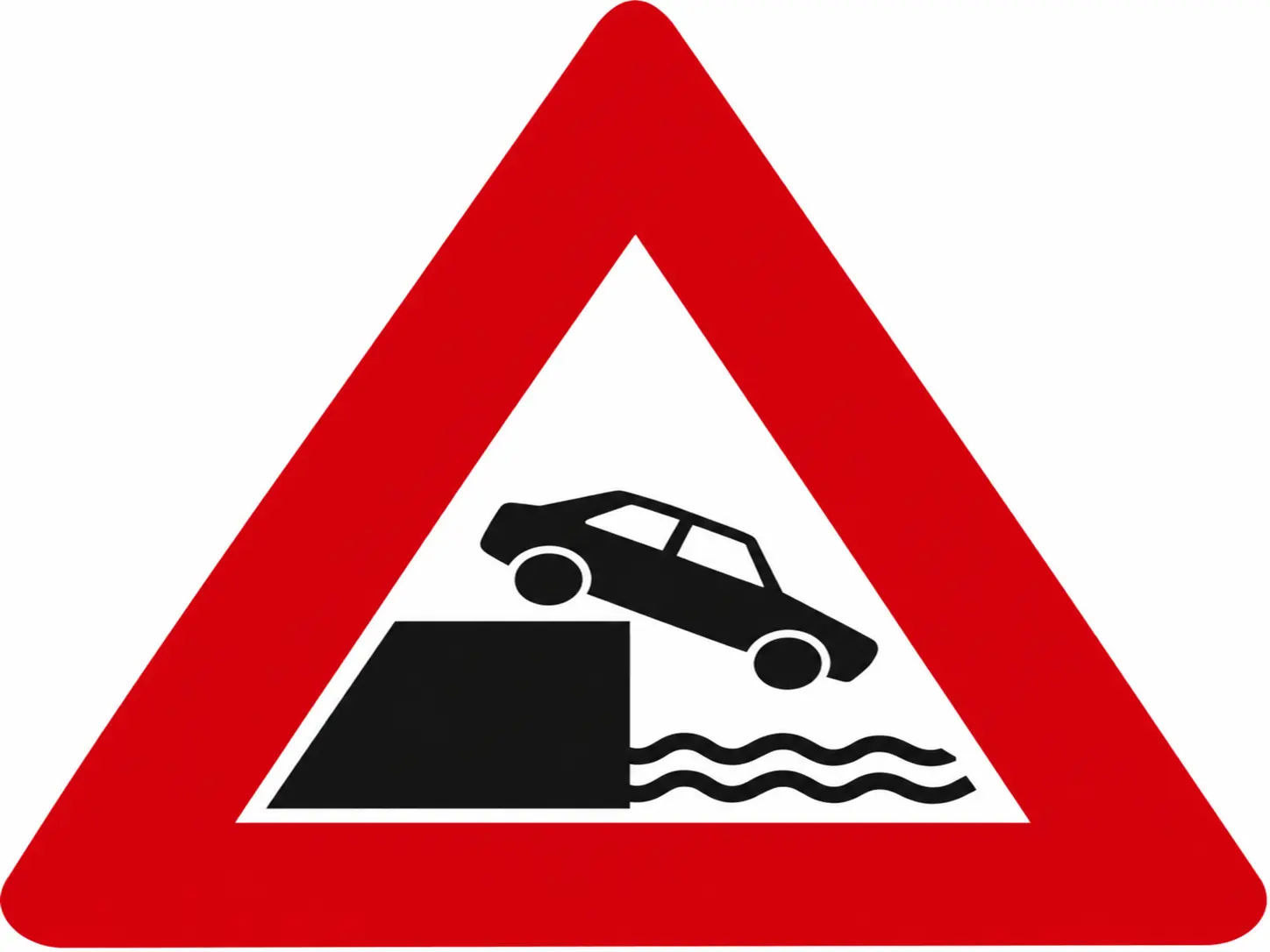 Waarschuwingsbord voor een kade (auto die het water in rijdt)