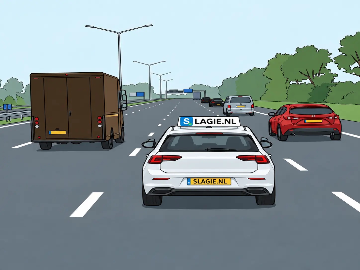 Weg met meerdere rijstroken, bestelauto links voor je